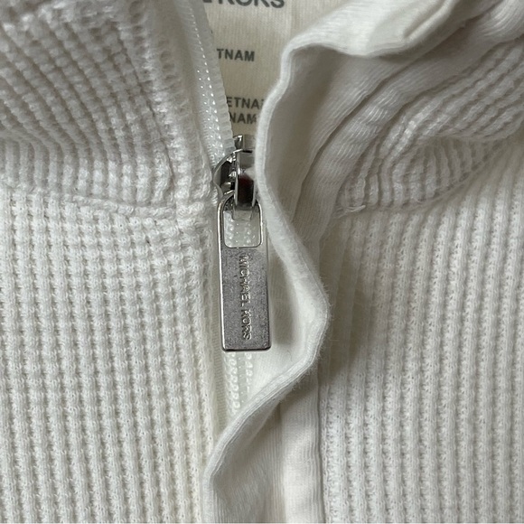 Michael Kors 100% Cotton Long Sleeve Ribbed Pullover 1/4 Zip Sweater White Large - Picture 6 of 7